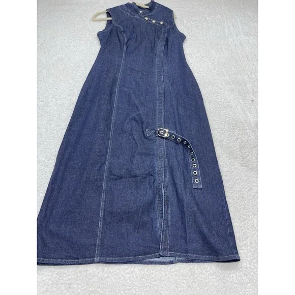 Anthropologie Porridge Midi Dress Women Denim Hardware Preppy Vacay Large NWT - Picture 2 of 12